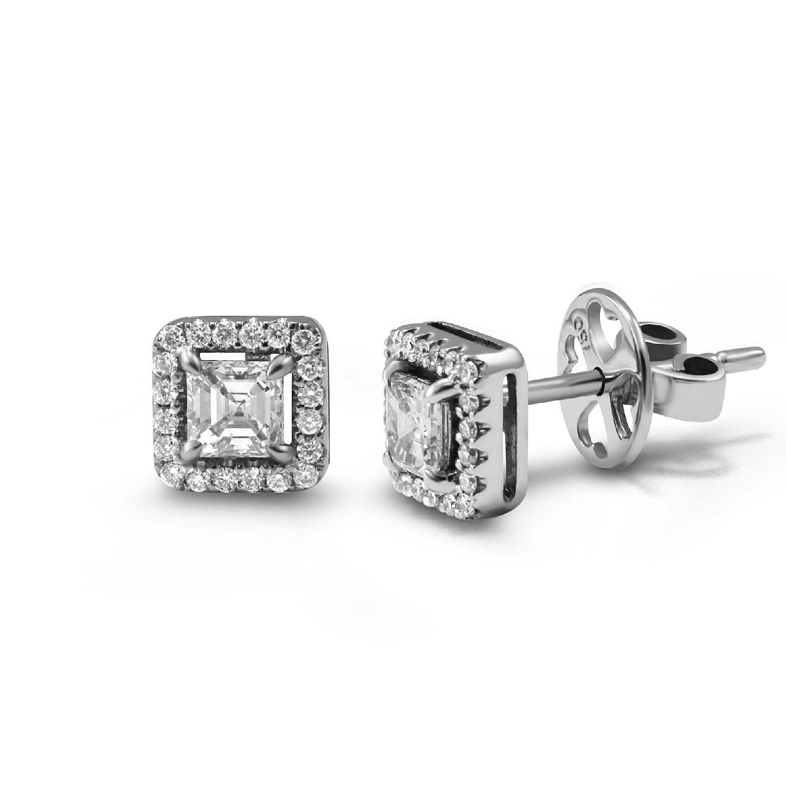 Asscher Halo Stud Earrings