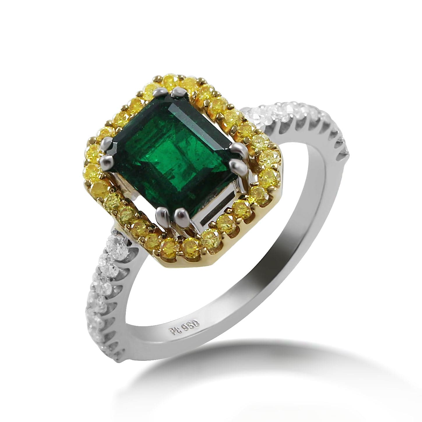 Emerald Fancy Yellow Halo Ring