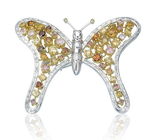 Fancy Color Brooch with Intense and White Diamonds