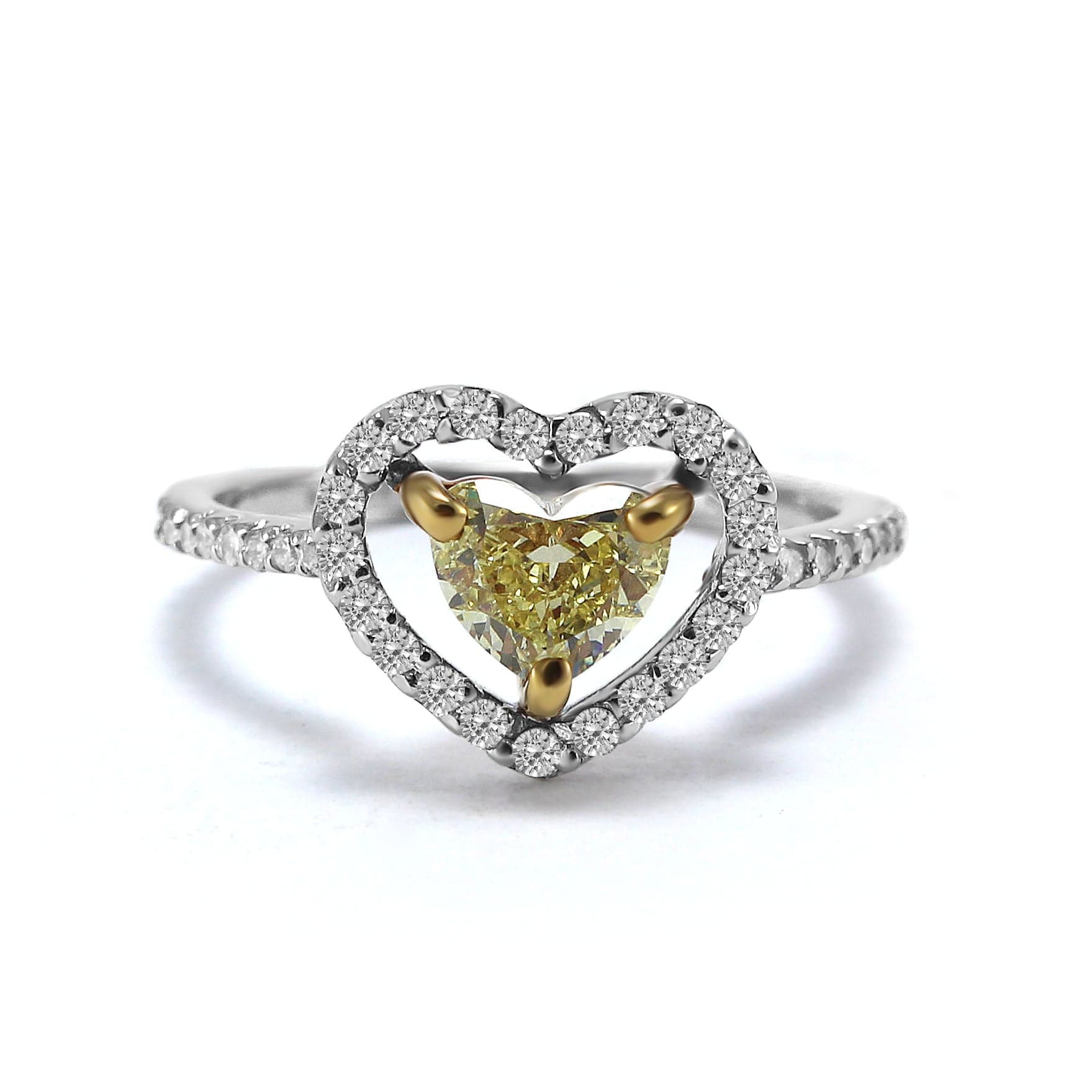 Fancy Yellow Heart shaped halo ring