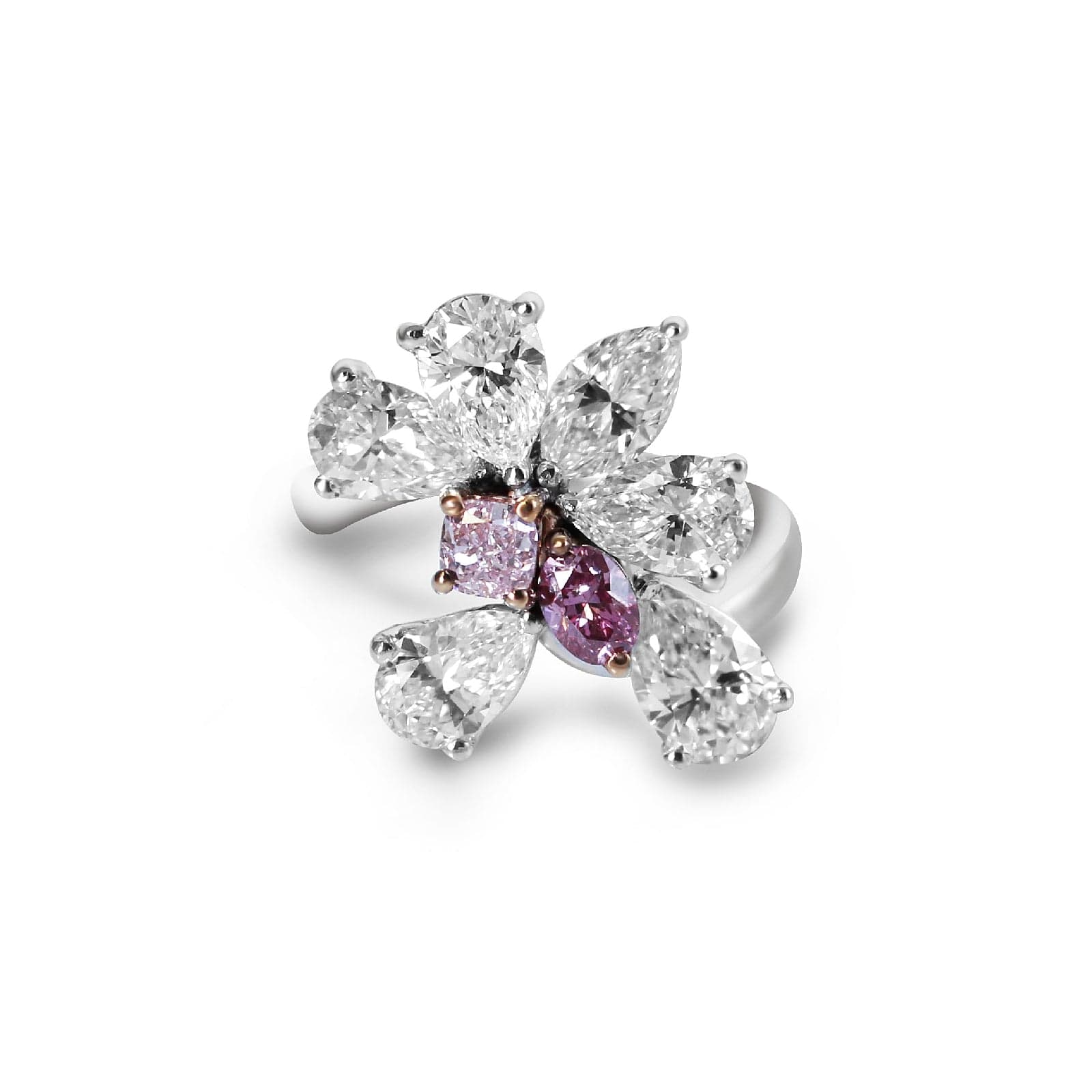 Fancy Purplish Pink and White multi-shaped Diamond Ring
