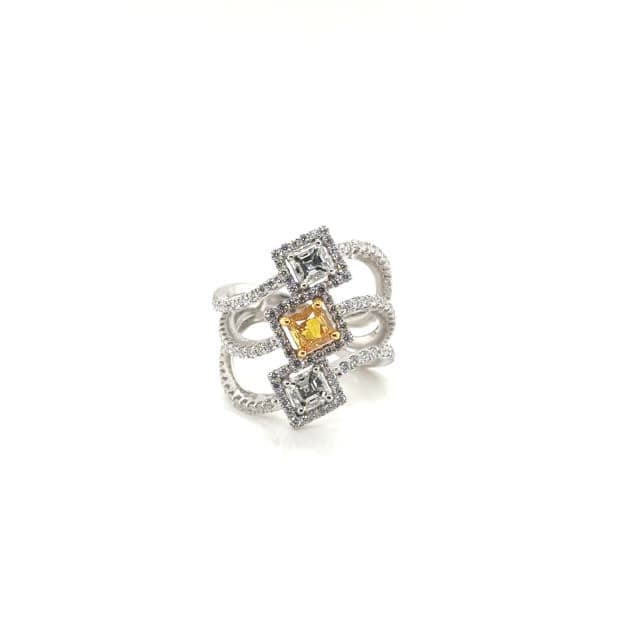 Ring PT950&18ky gold s/w Fancy vivid yellow Gia