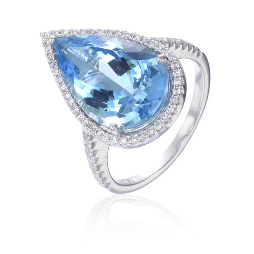 Ring 18kw gold s/w Aqumarine & Diamond