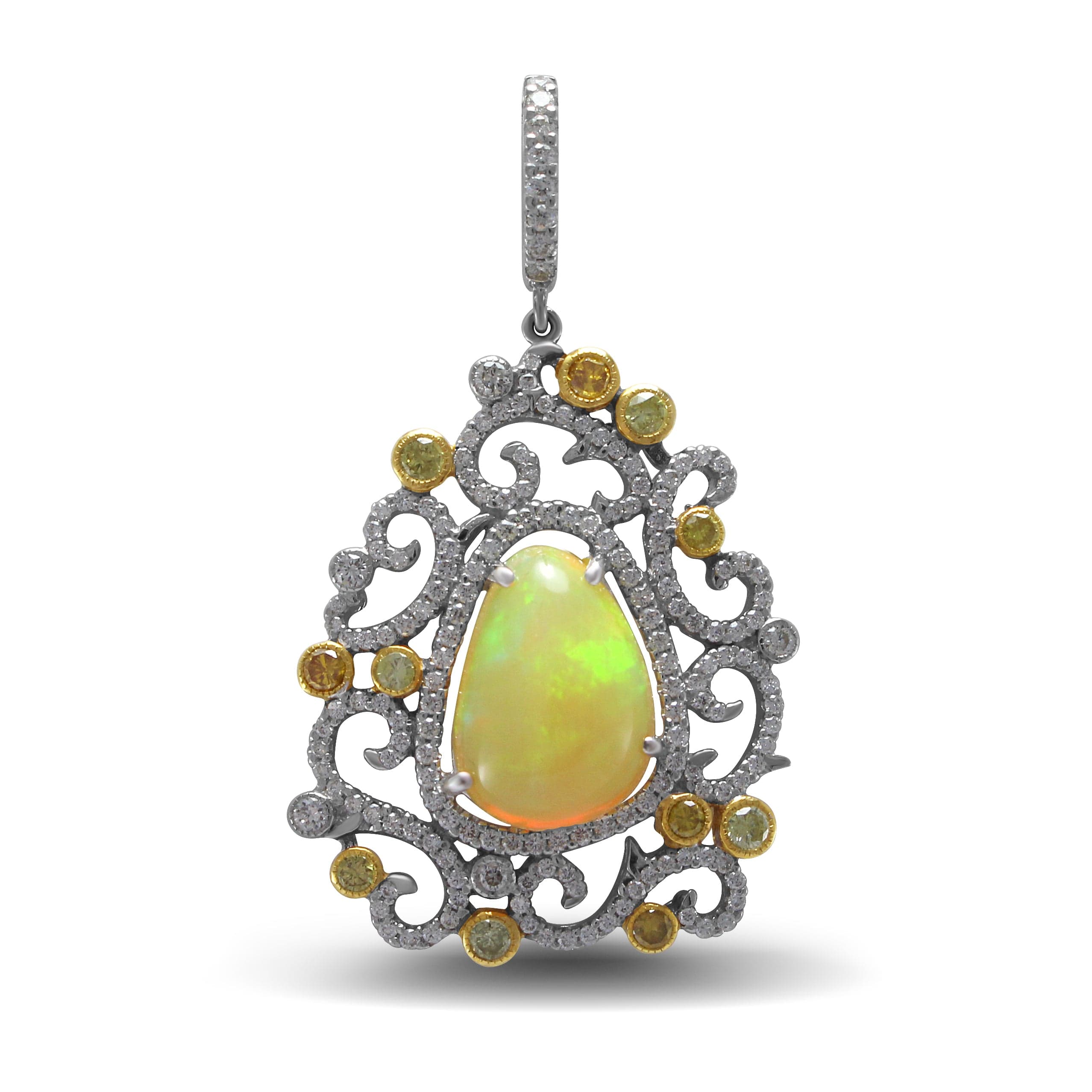 Pendant 18kw gold s/w opal & White &Fancy Diamond.