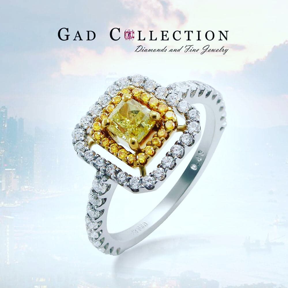 PT950&18KY GOLD RING s/w Fancy Vivid Yellow diamond.