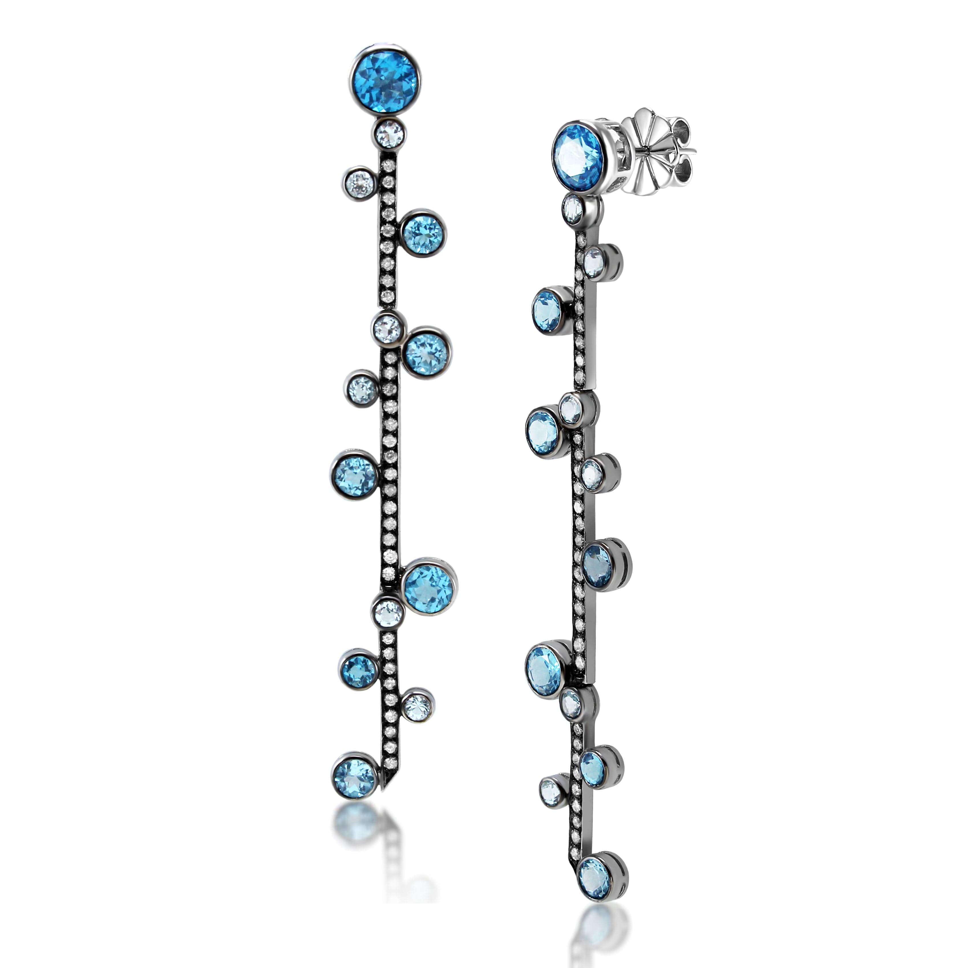 Earrings 18KWGOLD S/w Diamond &Tzv & Blue Topaz