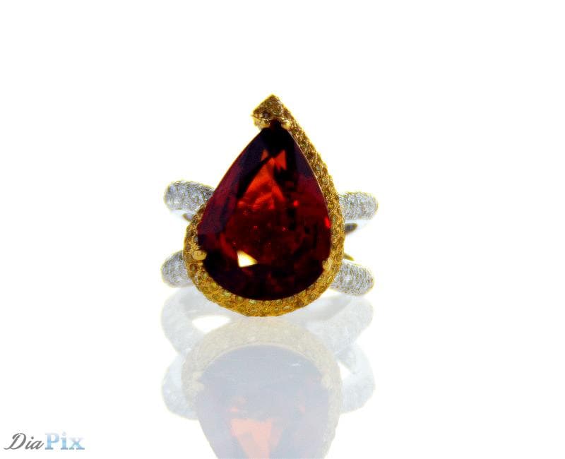 Ring PT950&18KY GOLD S/W Natural Fancy yellow diamond & white diamond &Spessartite garnet