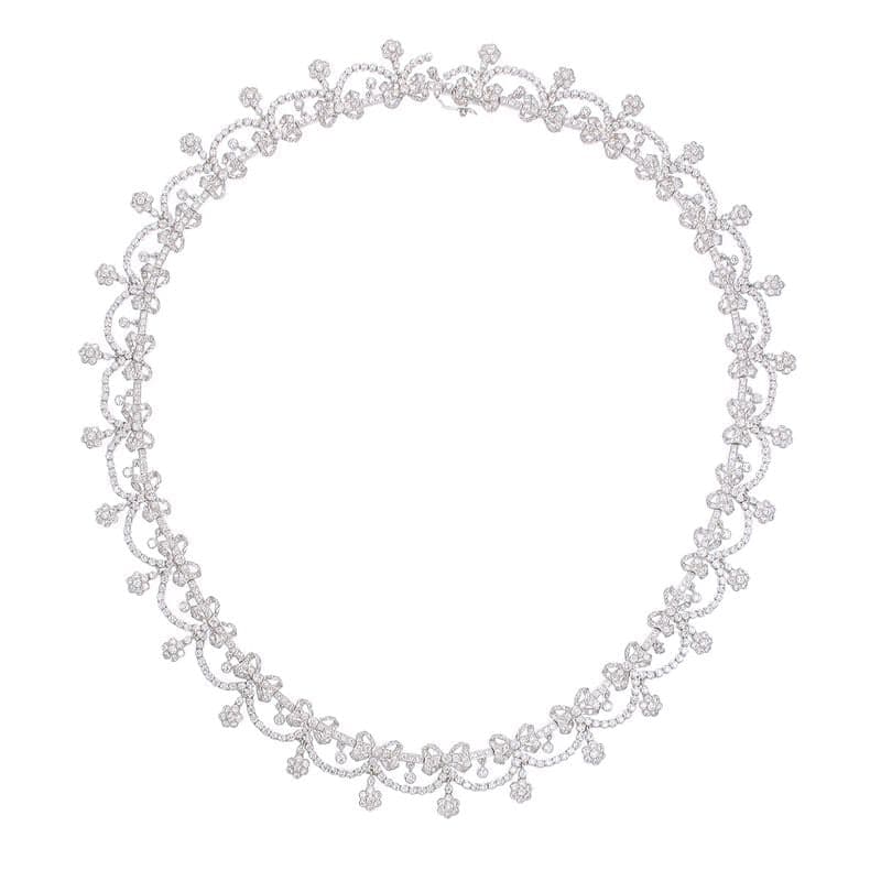 #2864 N 577 Art Deco Necklace 18KW GOLD s/w White Diamond 7.56cts and Briolet Fancy Browen Diamond 4.47cts