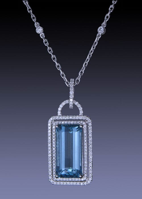 Necklace 18KW GOLD s/w Aquarium &Diamond