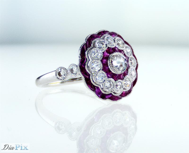 Art Deco Ring 18KWGOLD s/w Ruby &Rose cut diamond