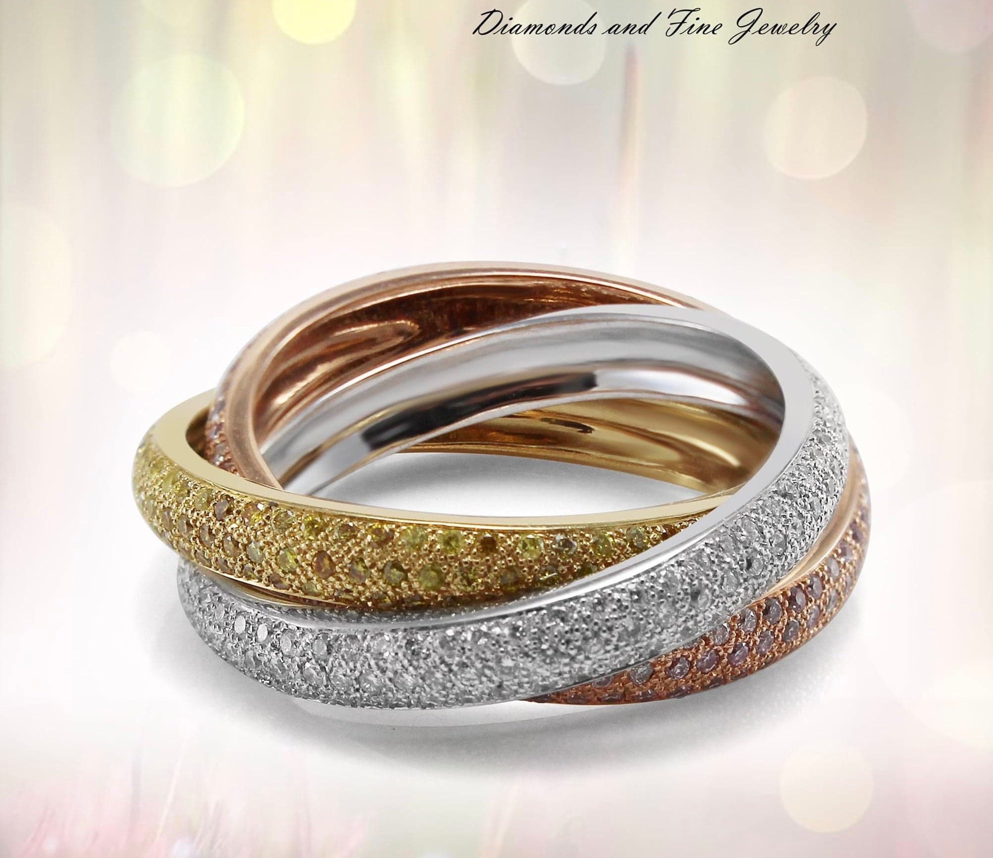 Tree Row Eternity Ring 18KWYPGOLD s/w Natural Pink yellow &white Diamond