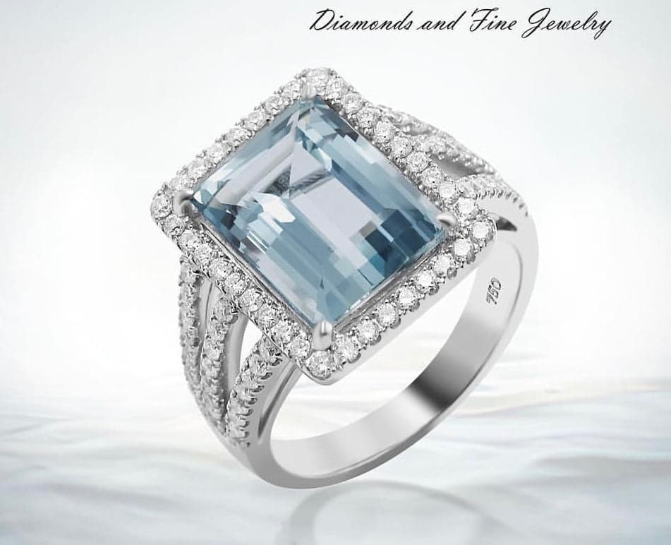 RING 18KWGOLD s/w AQUAMARINE &DIAMOND.