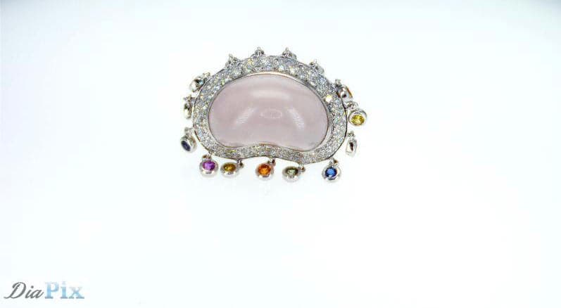 Ring 18KWGOLD s/w Pink Chalzedoni &Sapphire &Diamond.