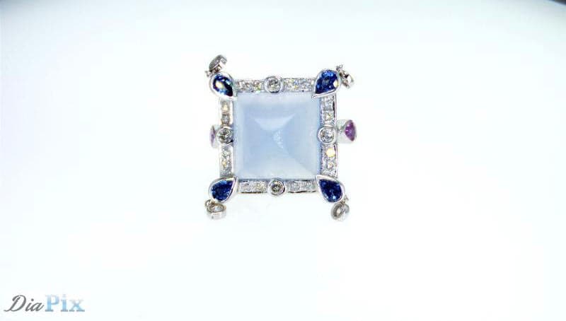 Ring 18KWGOLD s/w Blue Chalzedoni &Sapphire &Diamond