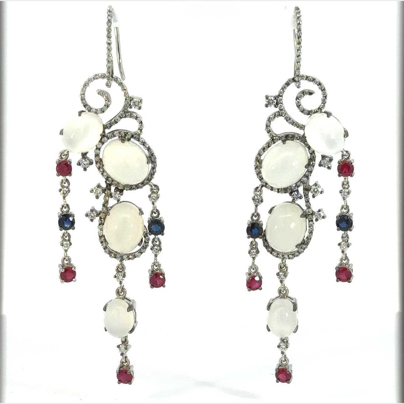 Earrings 18KWGOLD s/w Chalzedoni &Diamond &Ruby&Sapp.