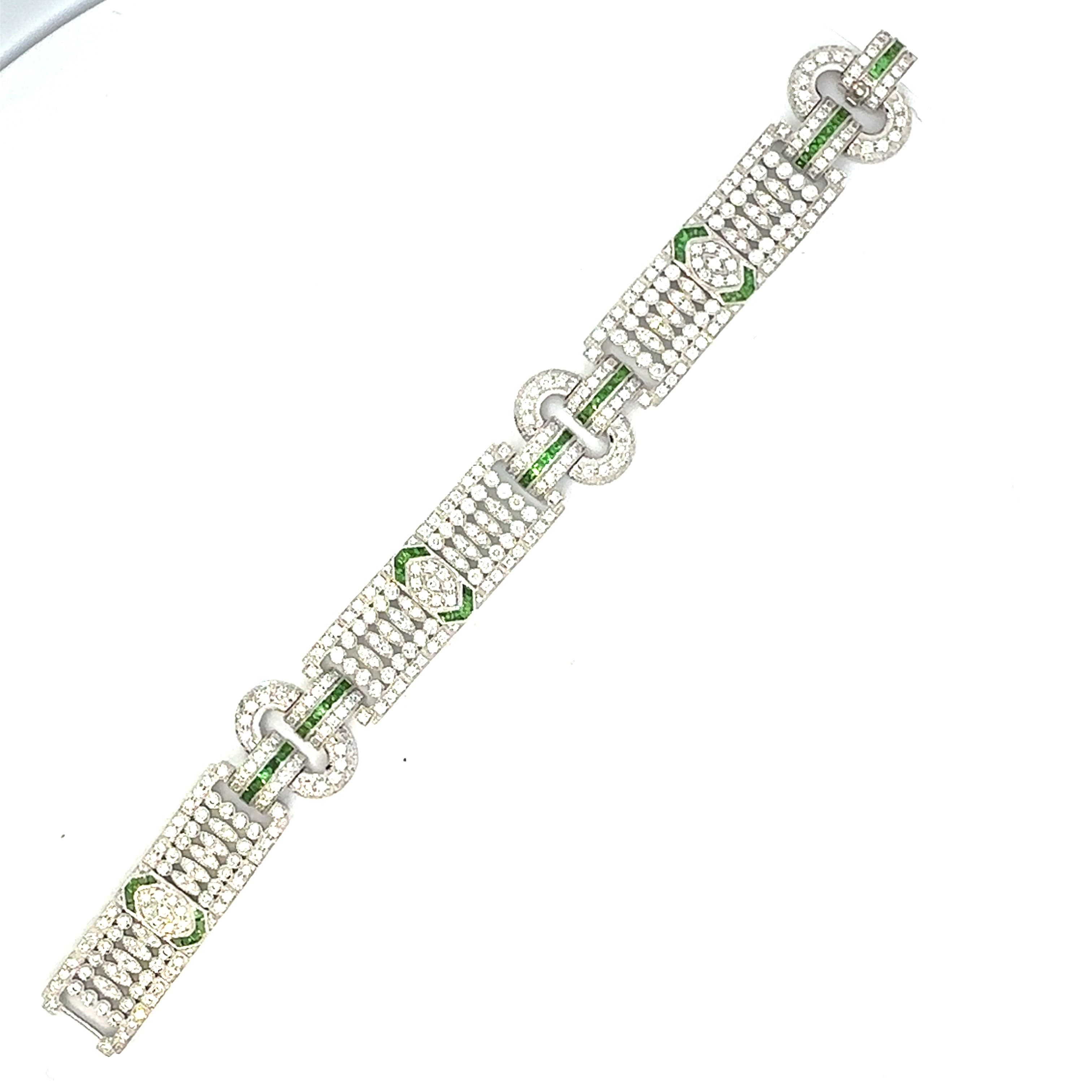 Bracelet 18KW Gold, Art Deco, with Diamond and Tsavorite